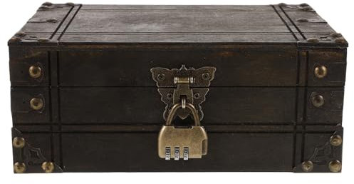 AOKWAWALIY Pack of 205 Halloween Pirate Treasure Chest Vintage Wooden Treasure Chest with Lock Treasure Chest Gemstone Pirate Diving Toy Jewellery Box Wooden Jewellery Organiser for