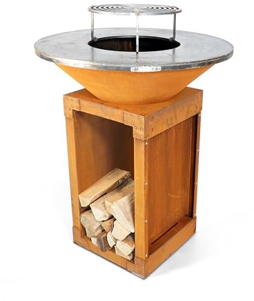 Brasonfire Brasero Plancha Ø 85 cm, 82 KG, Acier Corten, Grille Incluse, Barbecue extérieur à Bois et Accessoires, 100% Fabrication Française
