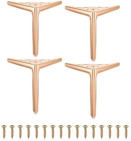 sourcing map 4Pcs Metal Furniture Legs, 7 (Rose Gold) | Triangular,Heavy Duty,Furniture Feet,DIY Replacement Dresser Legs for Bed, Table, Cabinet, Sofa Chair