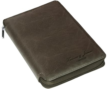 Hudson & James 100% Real Leather Travel Wallet Passport Holder Cover RFID Blocking- Document Case Organizer (Brown)