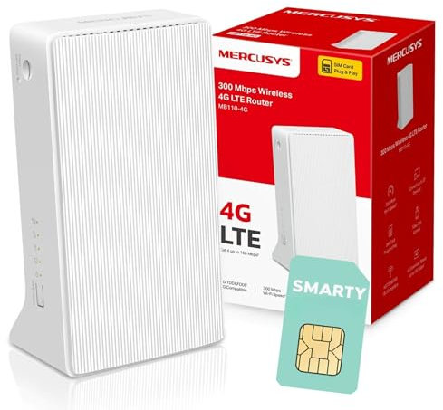 MERCUSYS MB110-4G N300 WiFi 4G Router with Free SIM card, TP-Link 300Mbps Wireless WiFi Router with Sim Slot, Plug & Play, Ethernet Port, Superfast 4G LTE Speed, 4G External Antenna Ports, App Control