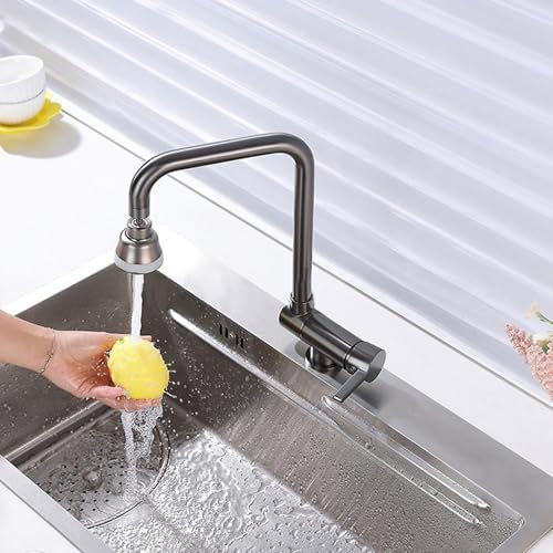 XJTNLB Armatur Mischbatterie Küche Vorfenster Spülbecken Armaturen Grau Wasserhahn Auslauf L Form Einhebel-Küchenarmatur, für Vorfenstermontage Messing