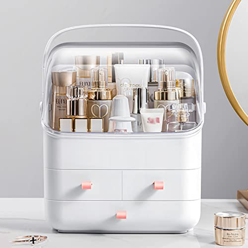 Yopption Make Up Organizer, Kosmetik Organizer Box Mit Transparentem Klappdeckel, Staubdichte Schminkbox Mit Deckel, FüR Kommode Und Badezimmer, Weiß FüR Schlafzimmer, Badezimmer Und Schminktisch