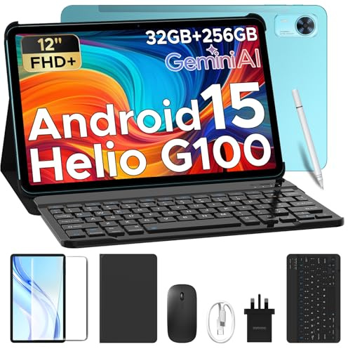 Tab E3+ Tablet with Keyboard, Helio G100 Android Tablets 12 Inch Android, 32GB+256GB/2TB, 2.4K AI Tablets Octa-Core, 90 Hz Tablet With SIM Card Slot, 8800mAh, 7.6mm/Quad Speakers/Face ID