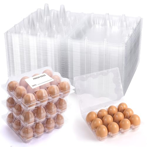DecarDamai 60 Pack 3x4 Clear Plastic Egg Cartons Cheap Bulk 12 Count, Reusable & Sturdy Design Eggs Carton Bulk Perfect for Family, Farm, Markets, Display (Egg Storage Containers)