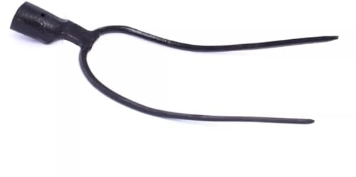 2-Prong Hay Fork with Solid Socket, 30 cm Head Width, 40 cm Length, Black Steel