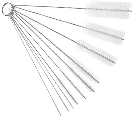 Veemoon 10PCS Stainless Steel Drinking Straw Brush Set with Nylon Bristles for Cleaning Straws Funnels Tubes Hanging Design Versatile Kitchen Cleaner for Juicers and Hard to Reach Corners