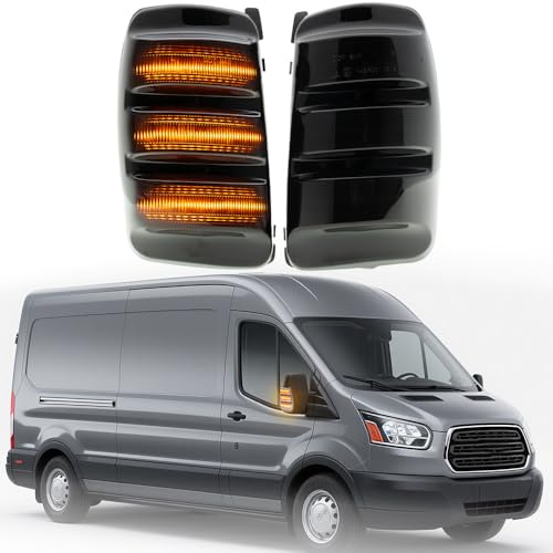 NSLUMO LED Seitenspiegel Blinkleuchte für F-ord Transit MK8 2014–2025, Rückspiegel Blinker Repeater mit smoked Glas, CAN-Bus Kompatibel, Fehlerfrei | Bus/Van/Kastenwagen/Lkw/Camper, 2Pcs, amberfarbenes getöntes Glas, 48-LED 2835 SMD, T10 Plug&Play, E4/CE