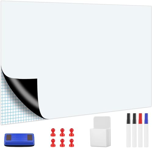 Whiteboard Folie 60x90 cm Magnetisch Selbstklebend Whiteboard Folie,Abwischbare DIY Magnetisches Enthält 4 Marker, 6 Magnete und einen Schwamm