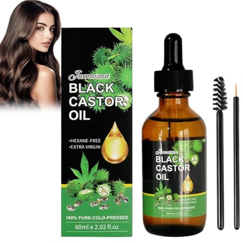 Jamaikanisches Schwarzes Rizinusöl, 100% Reines Kaltgepresstes Bio-Rizinusöl für Haarwuchs, Wimpern und Haut – Organisches Castor Oil, Augenbrauenwachstum, Haarausfall reduzieren, 60 ml