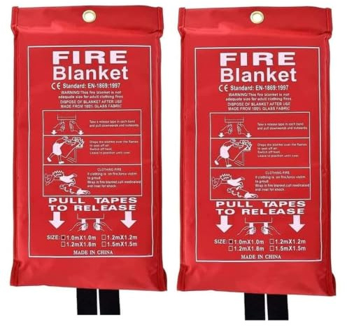 Coperta antincendio di emergenza, 1 m x 1 m, in fibra di vetro ignifuga, con custodia morbida e passanti, per cucina, casa, magazzino, ufficio, auto, camino e campeggio (2)
