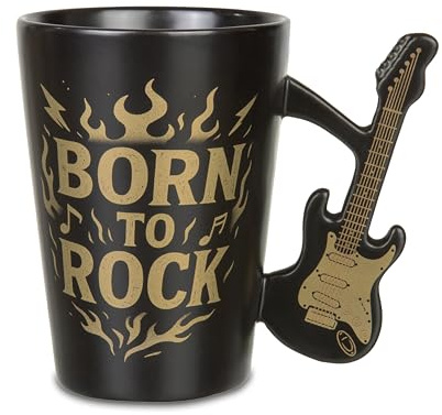 Froster Tazza Chitarra Elettrica 300ml, Regali per Chitarristi e Musicisti | 3D Tazza Musica Born to Rock, Manico a forma di Chitarra Stile Double Cut
