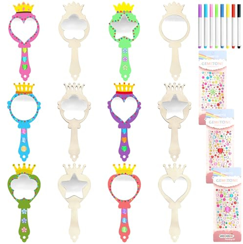 TOPJOWGA Holz Prinzessin Spiegel, 23PCS DIY Holzspiegel Handwerk für Kinder, Holzspiegel zum Basteln, Unvollendete Handspiegel, Holzspiegel zum Bemalen für DIY Kinder Malen Dekoration