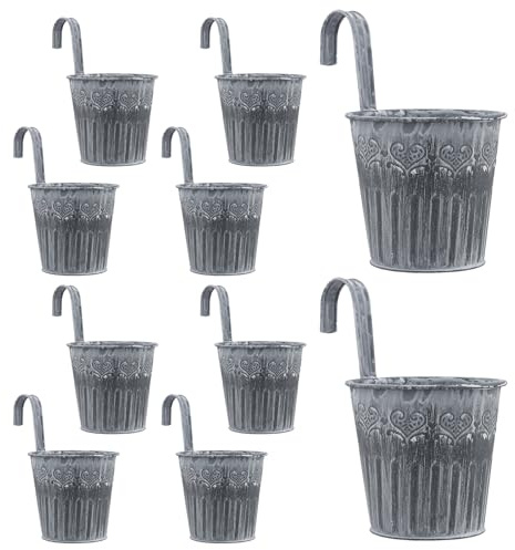 NAMYEUT 10er Set Hängende Blumentöpfe Metall Klein, Vintage Balkon Hängetöpfe Blumentopf zum Aufhängen mit Haken für Balkon, Garten, Wanddekoration