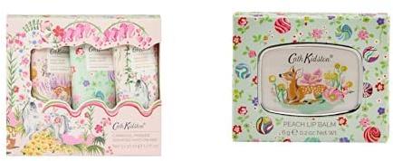 Cath Kidston Hand Cream Trio 3 x 30 ml, Scented and Infused With Essential Oils,Carnival Parade Collection+Cath Kidston Lip Balm 6g and Compact Mirror, Essential Oils of Coconut and Olive
