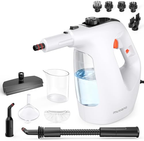 Muvano Pulitore a vapore portatile, riscaldamento rapido in 10 secondi, serbatoio visibile da 450 ml, vapore pressurizzato multi-superficie per cucina e bagno