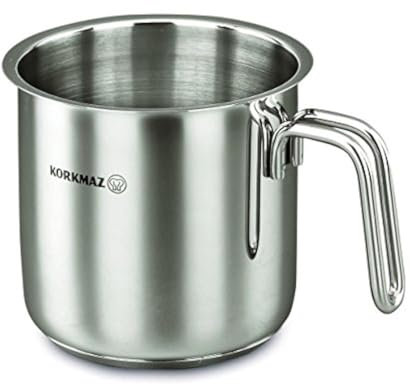 Cazo para leche Korkmaz de acero inoxidable 18/10, apto para cocinas de gas, inducción, etc., de 14 x 14 cm y 2 l de capacidad