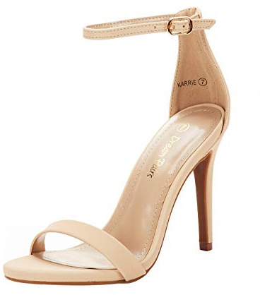 DREAM PAIRS Women's High Heels Flower Ankle Strap Stilettos Round Open Toe Dressy Sexy Sandals,Size 7.5,Nude/Nubuck,KARRIE
