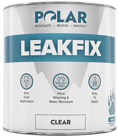 Polar Specialist Coatings Clear Leak Fix Paint - 35 oz - One Coat Waterproof Sealant with Reinforced Fibers, Instantly Seals Leaks & Cracks for Roofs, Drainpipes and Gutter Repairs for Exterior Use