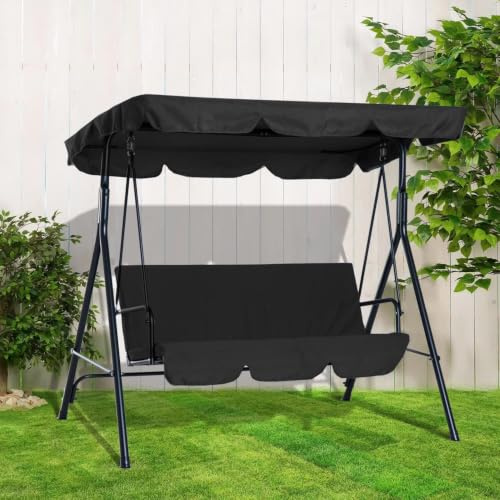 3 Seater Garden Swing Chair - Seat Hammock Swinging Metal Canopy Bench Black | Swing Chair Awning Glider 3-seater, Relaxing Outdoor Garden Furniture