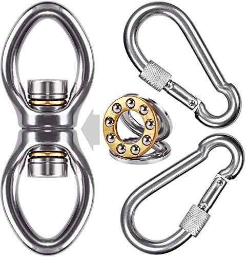 Dolibest Swing Swivel with Bearing, Swing Spinner 360 Rotating Hammock Chair Eye Hook with Carabiner Stainless Steel Yoga Rope/Aerial Hoop/Punching Bag Hanging Kit, Oval Shape Closed Loop
