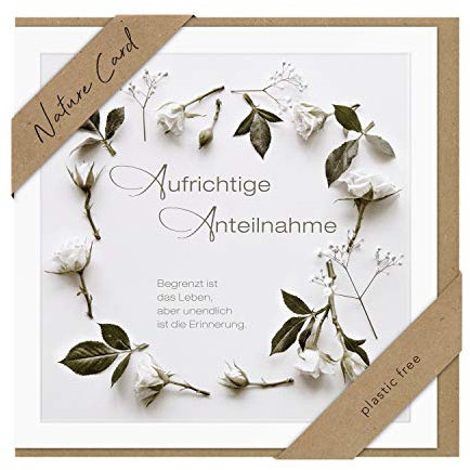 bsb - Trauerkarte mit liebevollem Motiv - Nature Card - Nachhaltige Trauerkarten - Beileidskarten mit Umschlag - Danksagungskarten Trauer - Karten zur Trauer 15,5 x 15,5 cm - Rosenkranz