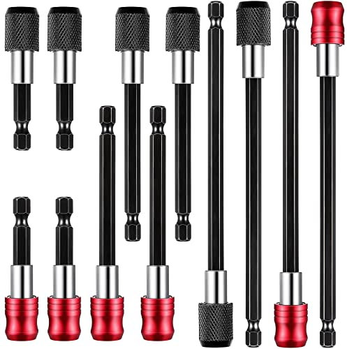6 Pcs 1/4 Inch Hex Shank Bar Socket Screwdriver Bit Holder and 6 Pcs Red Magnetic Drill Bit Extension Drill Bit Extender 2/4/6 Inches Extension Chuck Adapter Set for Impact Driver Bits Screws Nuts