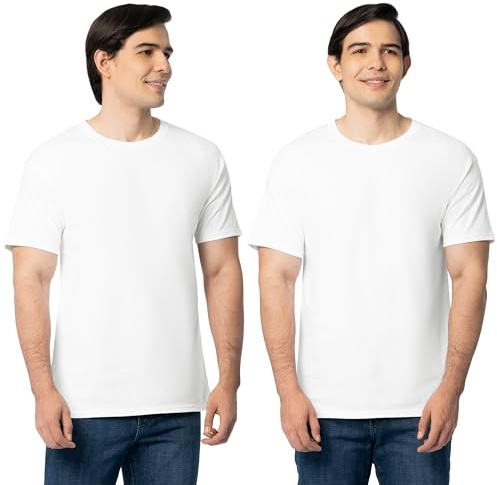 Fruit Of The Loom Mens Eversoft Cotton Shirts, Breathable & Moisture Wicking With Odor Control, Sizes S-4x, Crew - 2 Pack - White, Large US