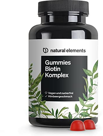 natural elements Biotin Haar Gummies - 120 vegane, zuckerfreie Gummibärchen mit 5000 µg Biotin pro Tagesdosis - mit Himbeergeschmack - in Deutschland produziert & laborgeprüft