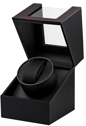 Mcbazel Automatic Watch Winder, Watch Winders for 1 Watches,Automatic Watch Winder Box with Quiet Motor Leather Carbon Fiber Pattern-Black Red