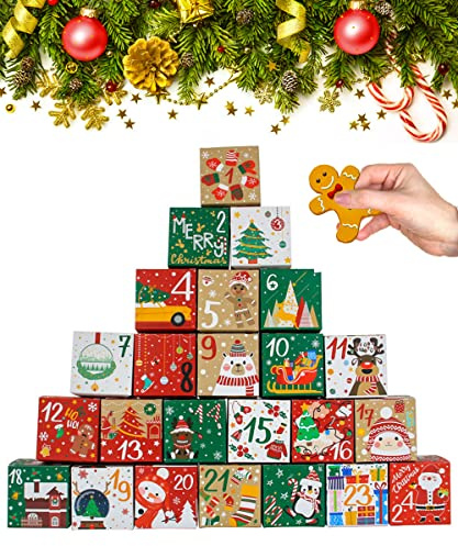 24 Pcs DIY Christmas Advent Calendar Boxes, 24 Days Advent Countdown Gift Boxes, Christmas Cardboard Number Boxes for Kids and Family, Xmas Holiday Decoration.