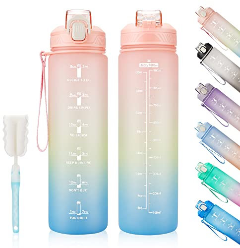 YC Kitchen Borraccia Sportiva Motivazionale 1L - Borraccia Termica 1 litro, Bottiglia d'acqua Sportiva senza-BPA con paglia e trasporto cinghia