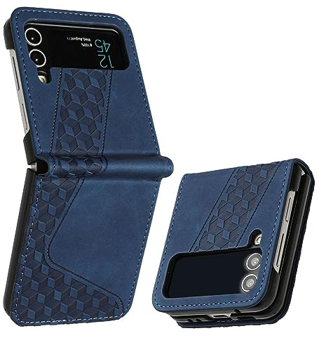 OKZone Funda para Samsung Galaxy Z Flip 3, PU Cuero Flip Carcasa Fundas Móvil de Tapa Libro Caso Piel PU para Samsung Z Flip 3, Carcasa Galaxy Z Flip 3 Case Telefono Móvil Phone Cover (Azul)
