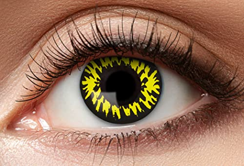 Balinco Monats Farbige Kontaktlinsen ohne Stärke, Weiche Hochwertige Motivlinsen für Cosplay, Halloween, Karneval, Partys & Festivals – Mistery Yellow/Black