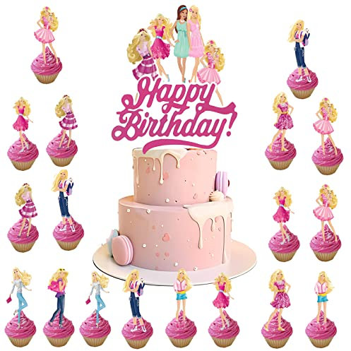 Decoration Gateau Princesses, Deco Gateau Princesses, 17PCS Cake Topper, Topper Gateau, Cupcake Decoration Anniversaire Princesse, Topper Happy Birthday, pour Enfant Fête