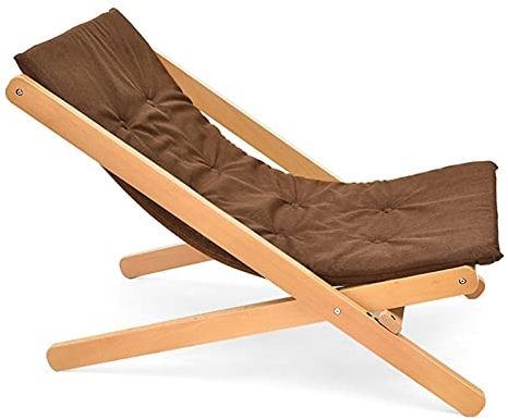 Klappbarer Strandstuhl aus Stoff, Holz, Strandsessel, klappbar, verstellbar, für den Außenbereich, Sonnenliege, faltbar, Liegestuhl, Liegestuhl, Gartenstuhl, verstellbar, Strandliege (Farbe: Braun)
