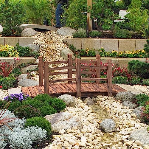 Gruytoie Ponte da Giardino, Ponti Decorativi per Laghetti in Legno Finito Tinto per Cortile/Crema/Fattoria, Ponte Ad Arco per Sentiero Passerella per Cortile Esterno, con Ringhiere di Sicurezza