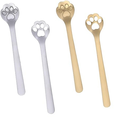4 Pcs Cat Paw Coffee Spoon - Stainless Steel Teaspoon for Dessert, Ice Cream, Cake Stirring