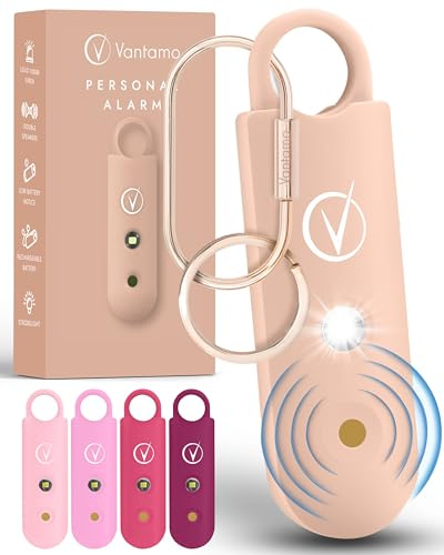 Vantamo Alarme Personnelle Anti Agression 130dB avec Double Haut-Parleur, Flash LED Puissant et Indicateur de Batterie Faible, Kit Defense Femme Compact pour Auto Defense avec Porte-clés pour Sac