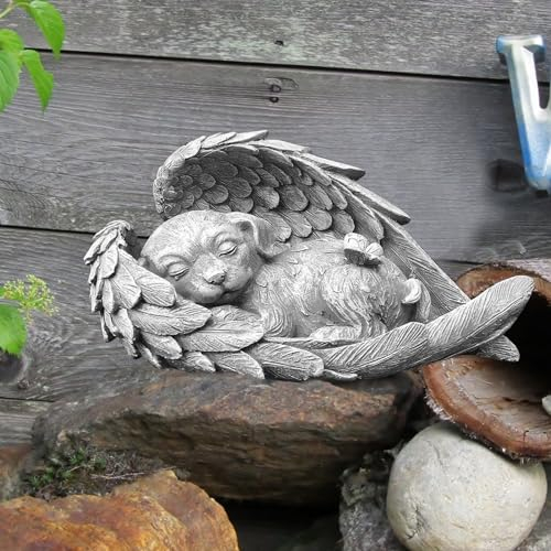 MplehDa Katze Hund Engel Gartendeko Figuren Tierstatue Hund Katzenengel Figur Gartenstatue Haustier Denkmal Grab Marker Tribut Statue Deko Gedenken Tier Garten Statue