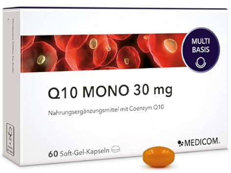 Medicom – Q10 Mono 30 mg Kapseln, Coenzym Q10 Ergänzung für die Vitalität und Schutz der Zellen, Natürliches Q10, Energiegewinnung, Nahrungsergänzungsmittel – 60 Soft-Gel-Kapseln