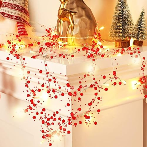 Corlidea Guirnalda luminosa de 3 m, 30 LED, guirnaldas luminosas de Navidad, bayas rojas, guirnaldas luminosas, LED, alambre de cobre, luces de hadas para decoración, boda, fiesta, ventana, balcón
