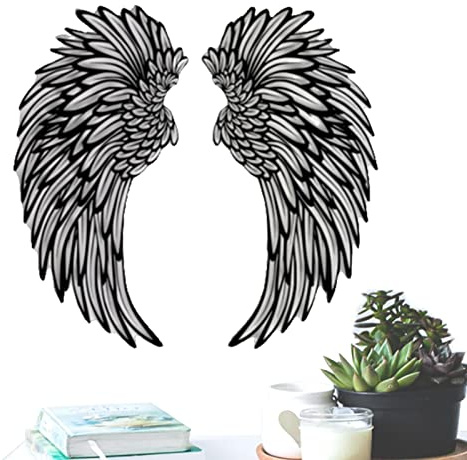 Engelsflügel für die Wand, Metall-Engelsflügel, moderne Wandskulptur, stilvolle Wanddekoration für drinnen und draußen, große Engelsflügel-Wandskulptur mit LED-Lichtern für Wandbe im Garten, Büro