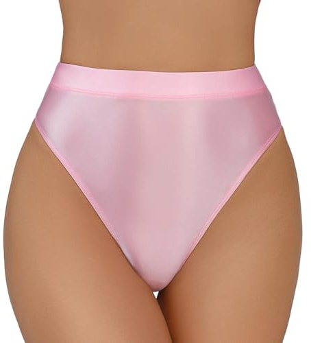 Happy Cherry kvinnor glänsande oljiga stringtrosor sexig hög midja sömlösa osynliga solida hipster trosor, ROSA, M