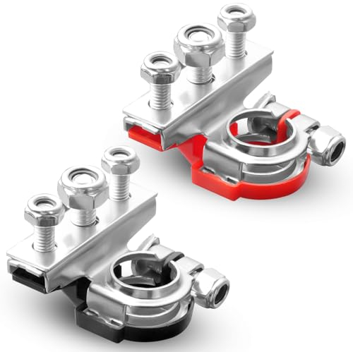 URAQT Terminali di Batteria, 2 Pezzi Connettori di Batteria Positivo e Negativo, 12V 24V Morsetti Batteria Auto, con Bullone M8, per Auto, Furgoni, Barche, Camion, Camper