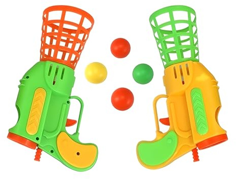 Spielzeugpistole, Ballspiel, Ball zum Korb zum Ballfang, Set mit 2 Pistolen, 4 Bällen Basketball-Gun-Schläger, Ball zum Korb klicken und aufnehmen, klicken, fangen, Schlä