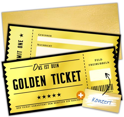 Milijou | Goldenes Ticket zum selber ausfüllen mit Rubbelaufkleber | Golden Ticket | Reisegutschein Geburtstagsgeschenk Überraschung, Rubbelkarte zum beschriften, Bordkarte, Geburtstagskarte