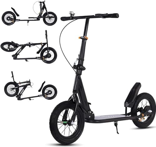 XWJBDF City Roller Erwachsene 150 Kg Tragkraft 290Mm Klappbarer Cityroller Big Wheel Scooter Mit Handbremse Und Bremse, Tretroller Kinder Ab 6, Höhenverstellbar Kickscooter 2
