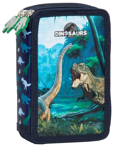 Derform Dino T Rex 3 Fach Federtasche gefüllt Federmäppchen Federmappe Dinosaurier