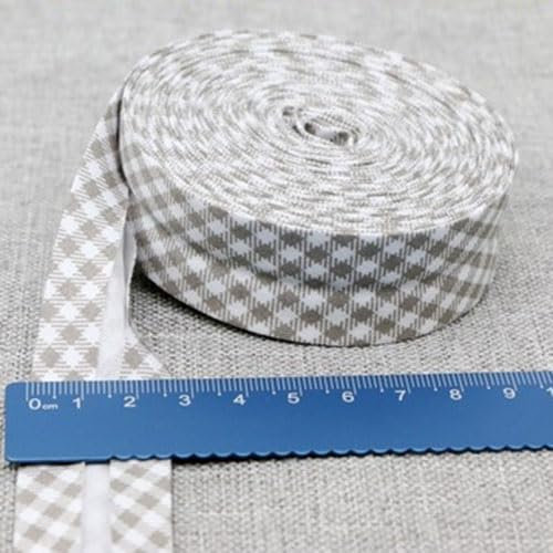 Schrägband Baumwolle 25mm Gefalzt 42 Farben zum nähen Nahtband (gingham grau, 5 metre)